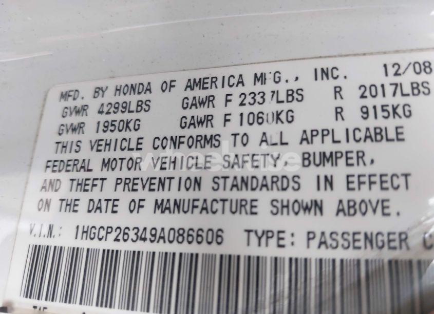 Photo 9 of 2009 Honda Accord 2.4 LX (VIN 1HGCP26349A086606)