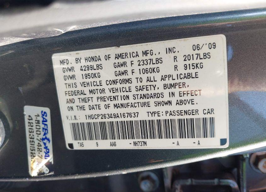 Photo 9 of 2009 Honda Accord 2.4 LX (VIN 1HGCP26349A167637)