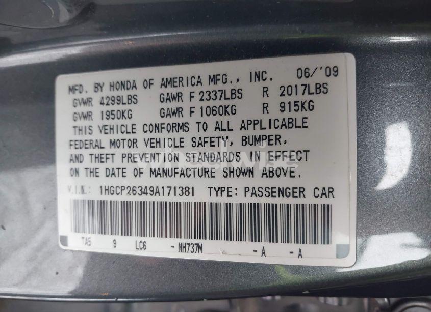Photo 9 of 2009 Honda Accord 2.4 LX (VIN 1HGCP26349A171381)