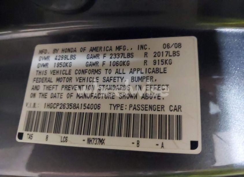 Photo 9 of 2008 Honda Accord 2.4 LX (VIN 1HGCP26358A154006)
