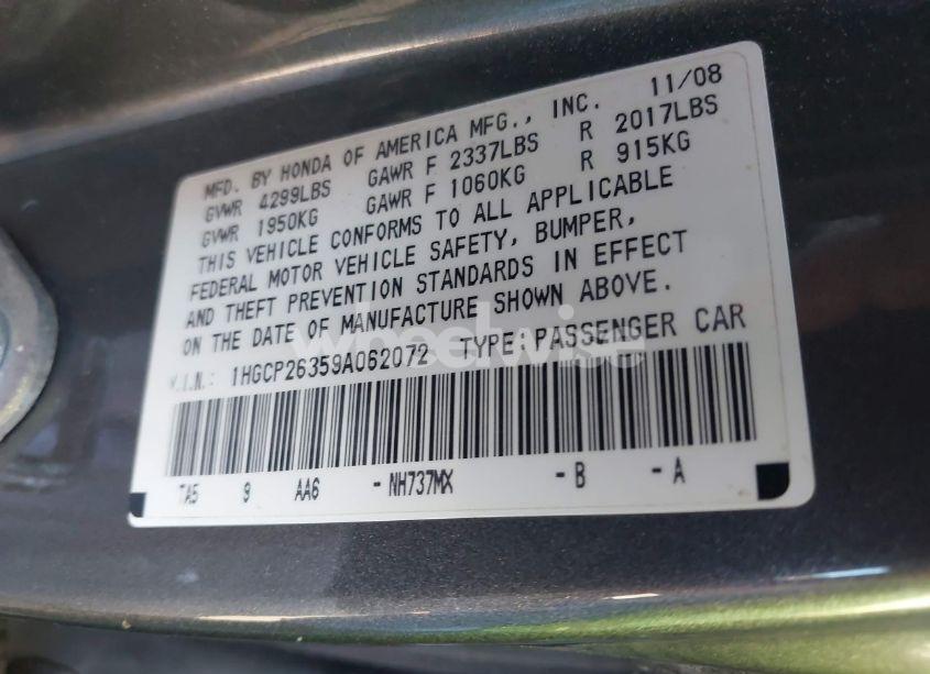 Photo 9 of 2009 Honda Accord 2.4 LX (VIN 1HGCP26359A062072)