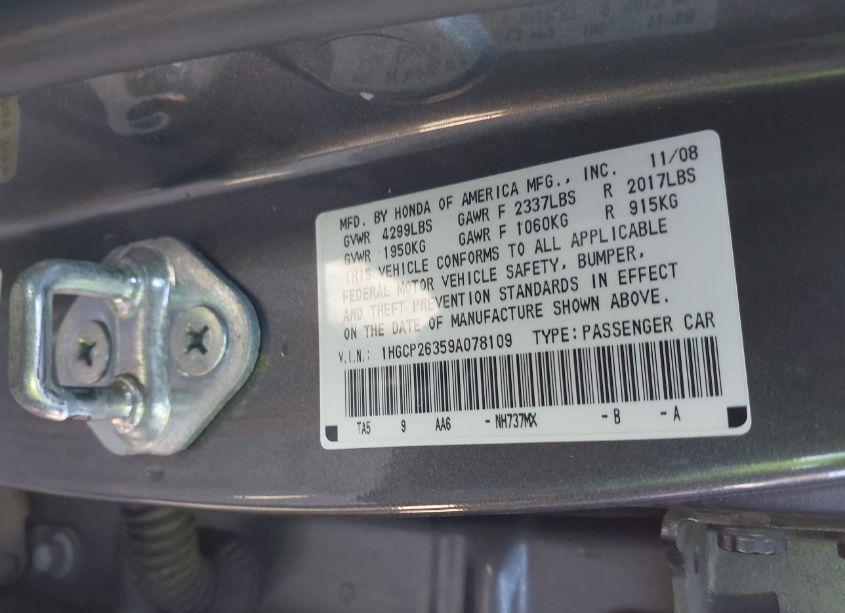 Photo 9 of 2009 Honda Accord 2.4 LX (VIN 1HGCP26359A078109)