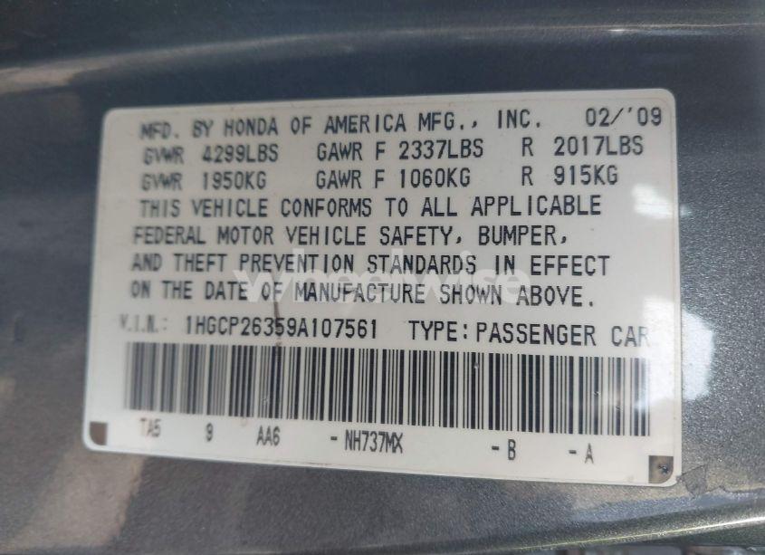 Photo 9 of 2009 Honda Accord 2.4 LX (VIN 1HGCP26359A107561)