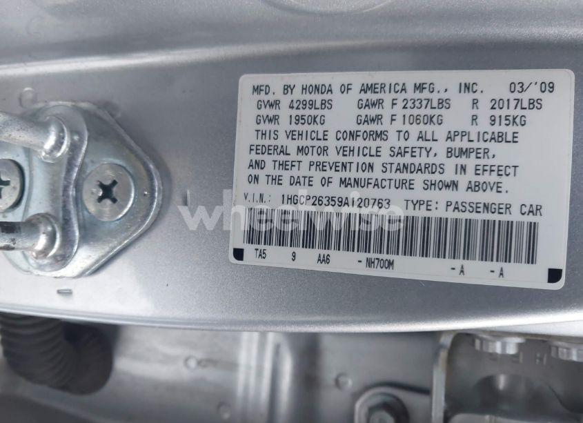 Photo 9 of 2009 Honda Accord 2.4 LX (VIN 1HGCP26359A120763)