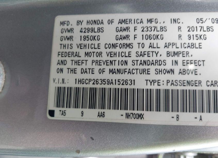 Photo 9 of 2009 Honda Accord 2.4 LX (VIN 1HGCP26359A152631)