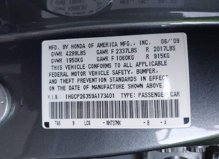 Photo 9 of 2009 Honda Accord 2.4 LX (VIN 1HGCP26359A173401)