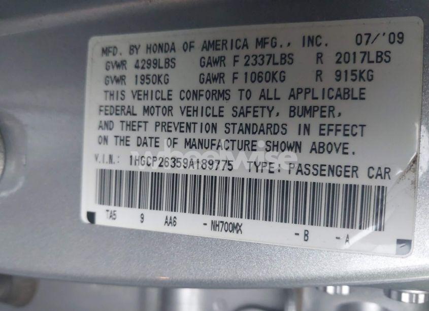 Photo 9 of 2009 Honda Accord 2.4 LX (VIN 1HGCP26359A189775)