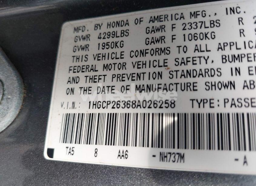 Photo 9 of 2008 Honda Accord 2.4 LX (VIN 1HGCP26368A026258)