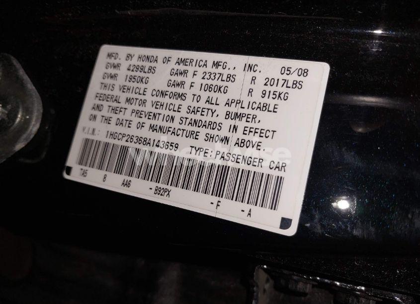 Photo 9 of 2008 Honda Accord 2.4 LX (VIN 1HGCP26368A143659)
