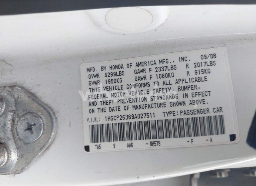 Photo 9 of 2009 Honda Accord 2.4 LX (VIN 1HGCP26369A027511)