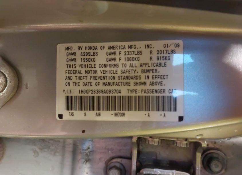 Photo 9 of 2009 Honda Accord 2.4 LX (VIN 1HGCP26369A093704)