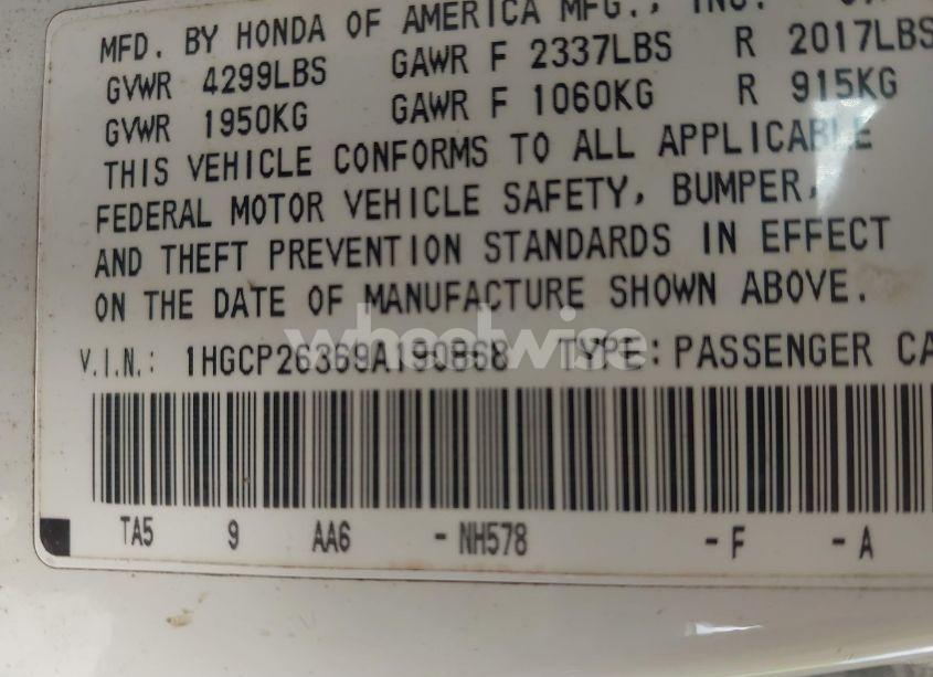 Photo 9 of 2009 Honda Accord 2.4 LX (VIN 1HGCP26369A190868)
