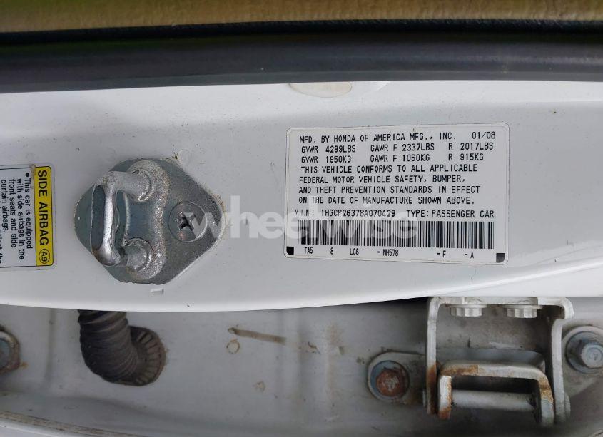 Photo 9 of 2008 Honda Accord 2.4 LX (VIN 1HGCP26378A070429)