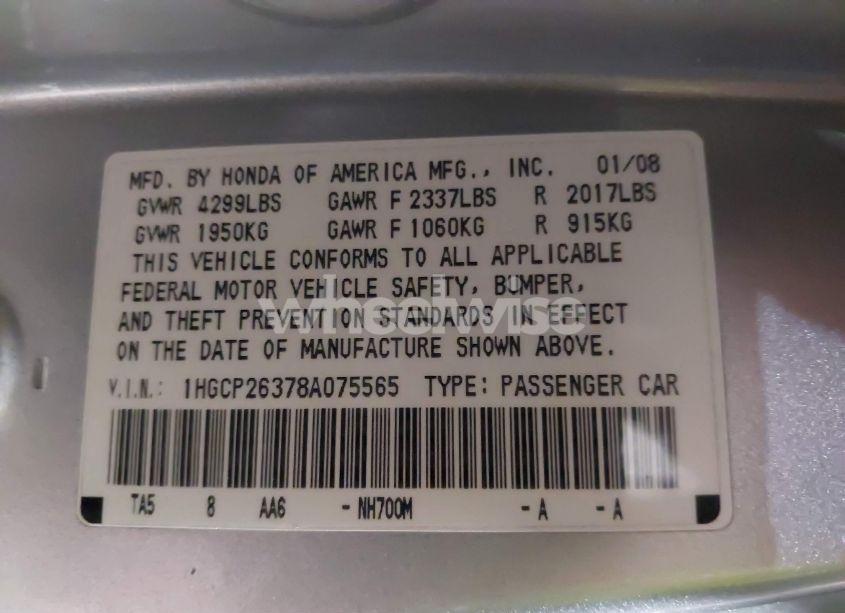 Photo 9 of 2008 Honda Accord 2.4 LX (VIN 1HGCP26378A075565)