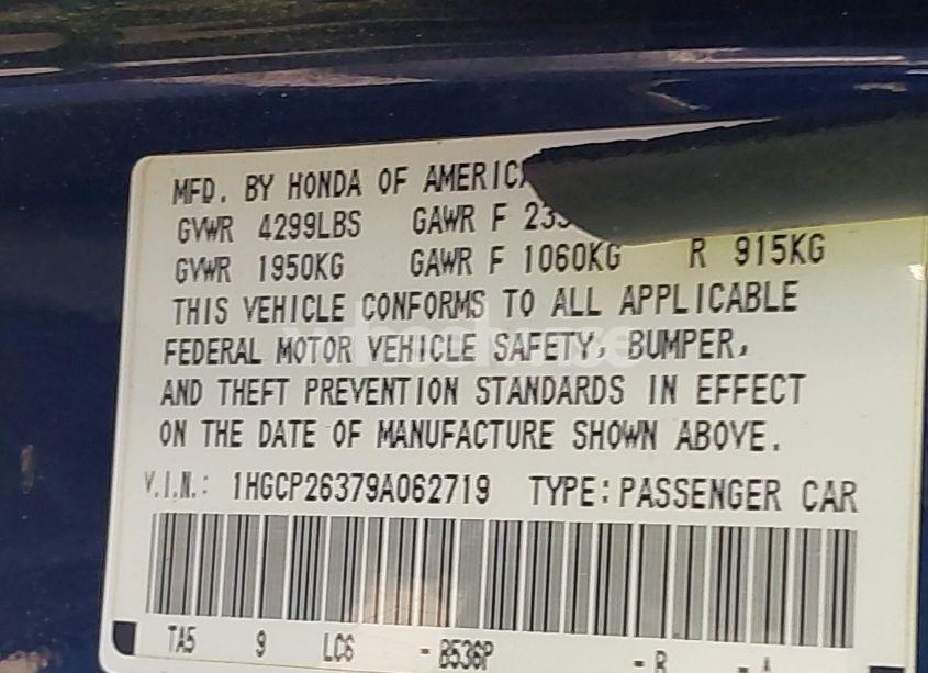 Photo 9 of 2009 Honda Accord 2.4 LX (VIN 1HGCP26379A062719)