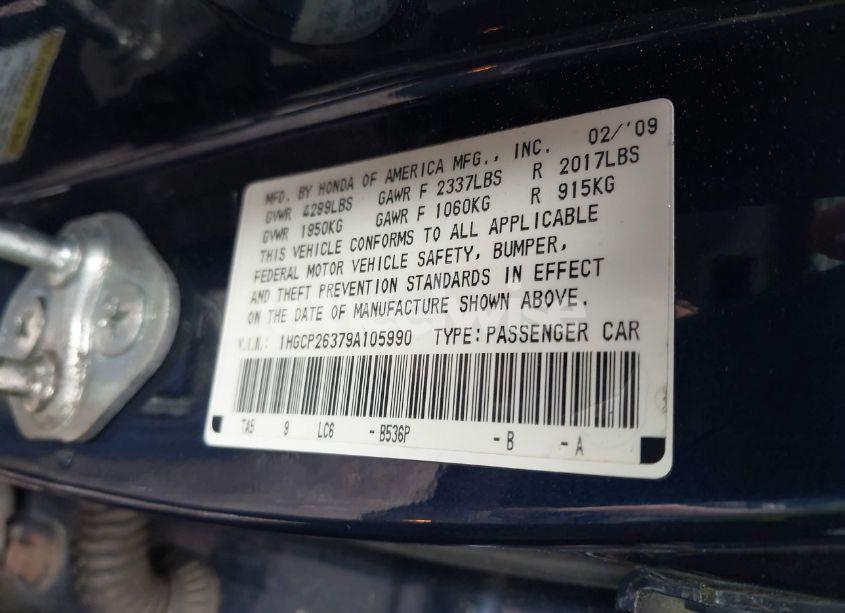 Photo 9 of 2009 Honda Accord 2.4 LX (VIN 1HGCP26379A105990)