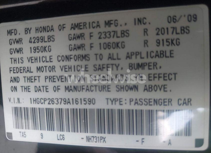 Photo 9 of 2009 Honda Accord 2.4 LX (VIN 1HGCP26379A161590)