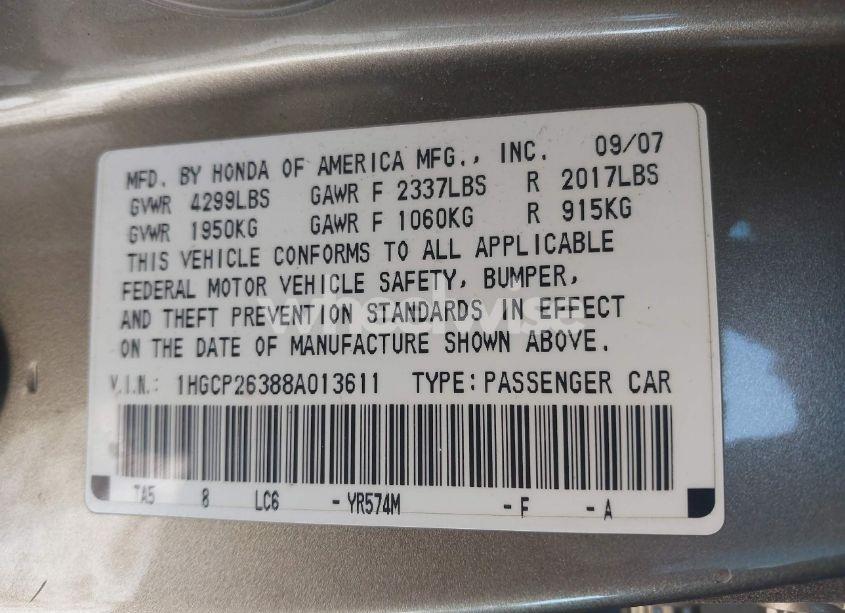 Photo 9 of 2008 Honda Accord 2.4 LX (VIN 1HGCP26388A013611)