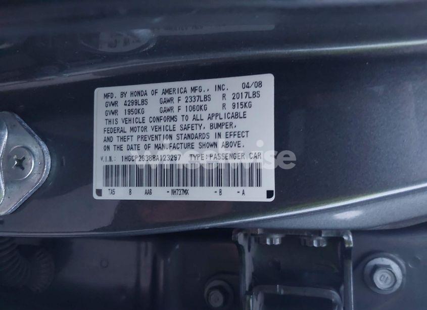 Photo 9 of 2008 Honda Accord 2.4 LX (VIN 1HGCP26388A123297)