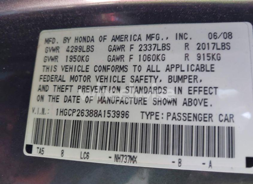 Photo 9 of 2008 Honda Accord 2.4 LX (VIN 1HGCP26388A153996)