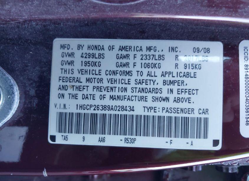 Photo 9 of 2009 Honda Accord 2.4 LX (VIN 1HGCP26389A028434)