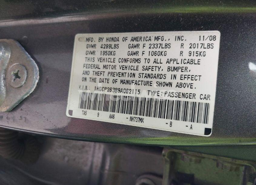 Photo 9 of 2009 Honda Accord 2.4 LX (VIN 1HGCP26389A062115)