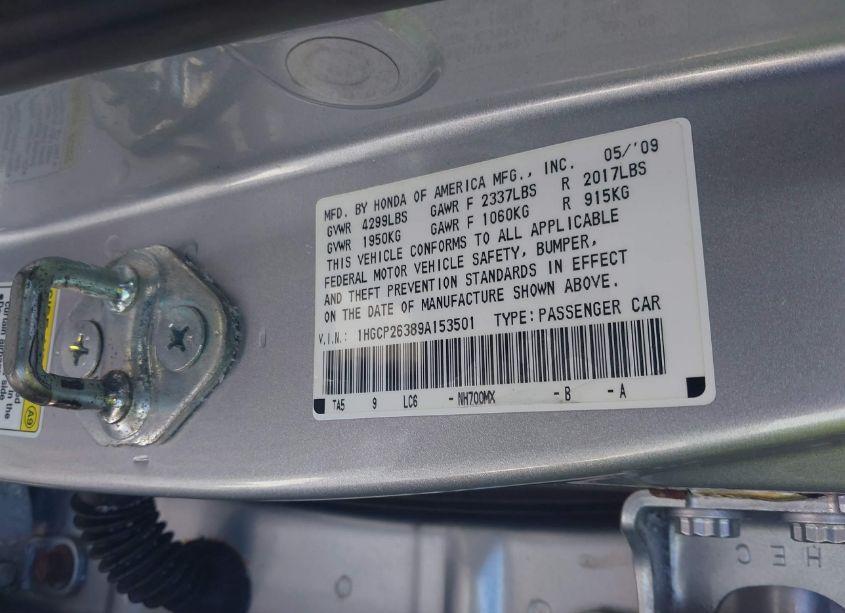 Photo 9 of 2009 Honda Accord 2.4 LX (VIN 1HGCP26389A153501)