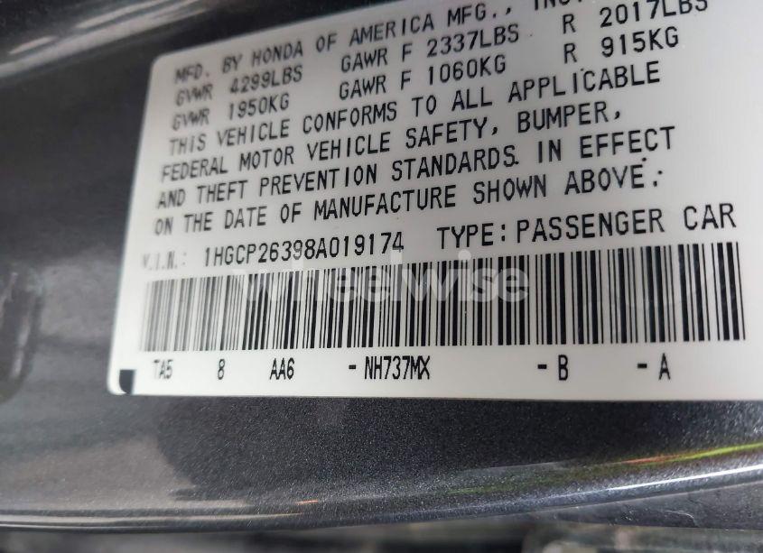 Photo 9 of 2008 Honda Accord 2.4 LX (VIN 1HGCP26398A019174)