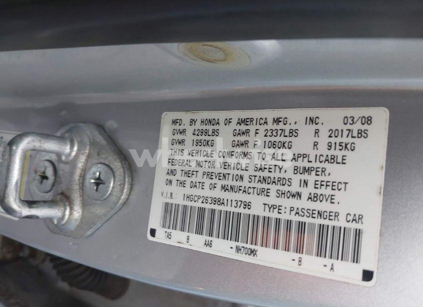 Photo 9 of 2008 Honda Accord 2.4 LX (VIN 1HGCP26398A113796)