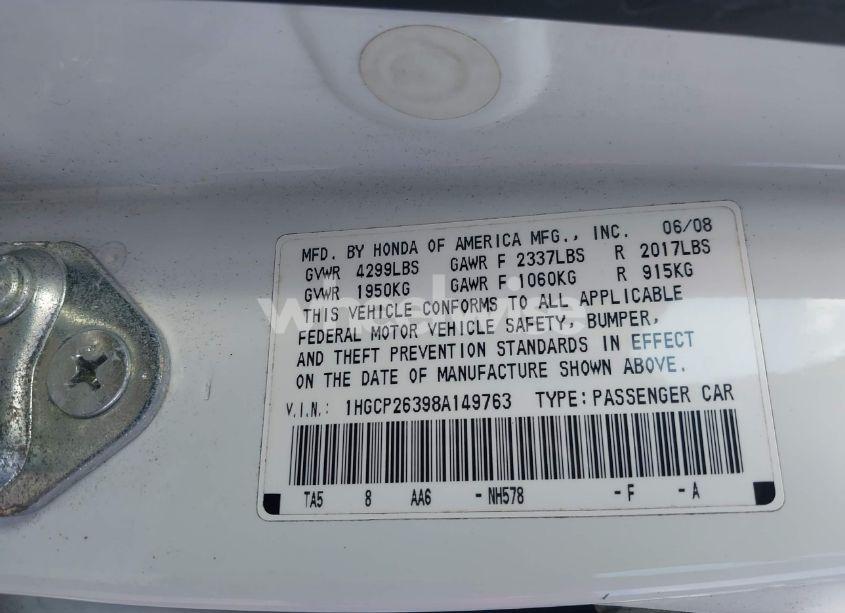 Photo 9 of 2008 Honda Accord 2.4 LX (VIN 1HGCP26398A149763)