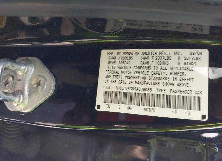 Photo 9 of 2009 Honda Accord 2.4 LX (VIN 1HGCP26399A039068)