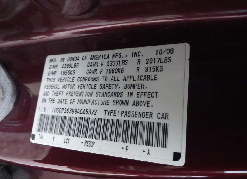 Photo 9 of 2009 Honda Accord 2.4 LX (VIN 1HGCP26399A045372)