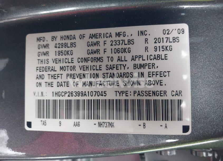 Photo 9 of 2009 Honda Accord 2.4 LX (VIN 1HGCP26399A107045)