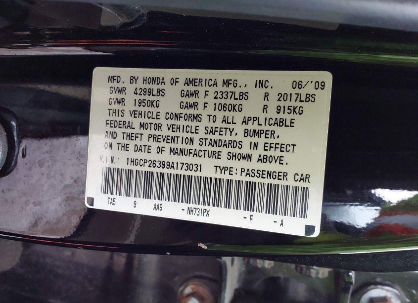Photo 9 of 2009 Honda Accord 2.4 LX (VIN 1HGCP26399A173031)