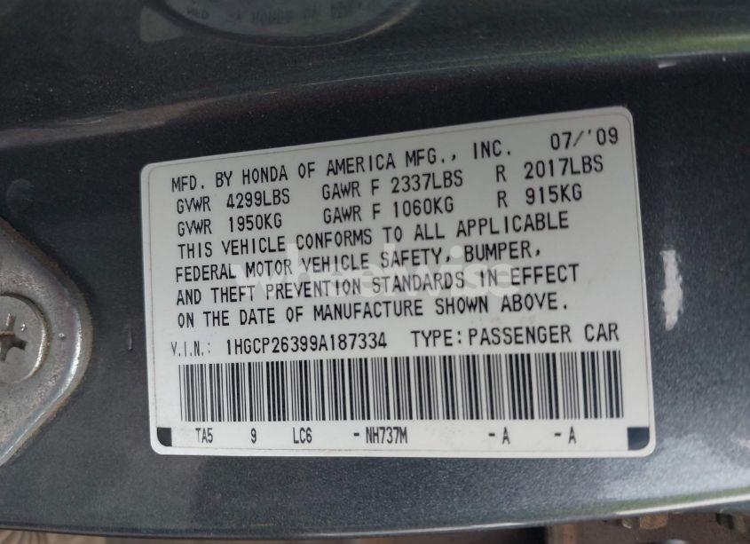 Photo 9 of 2009 Honda Accord 2.4 LX (VIN 1HGCP26399A187334)