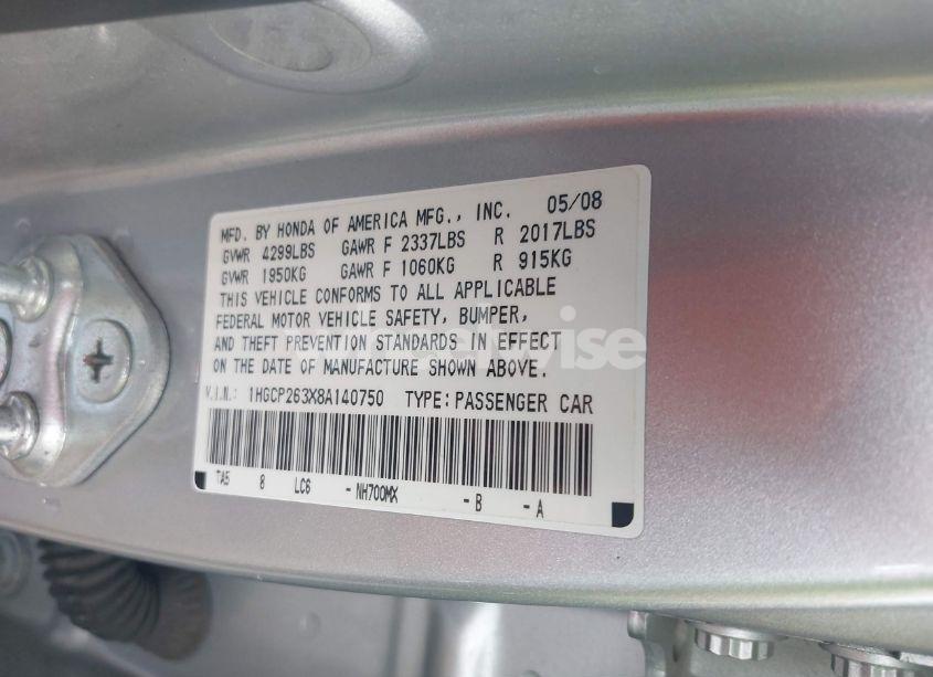 Photo 9 of 2008 Honda Accord 2.4 LX (VIN 1HGCP263X8A140750)