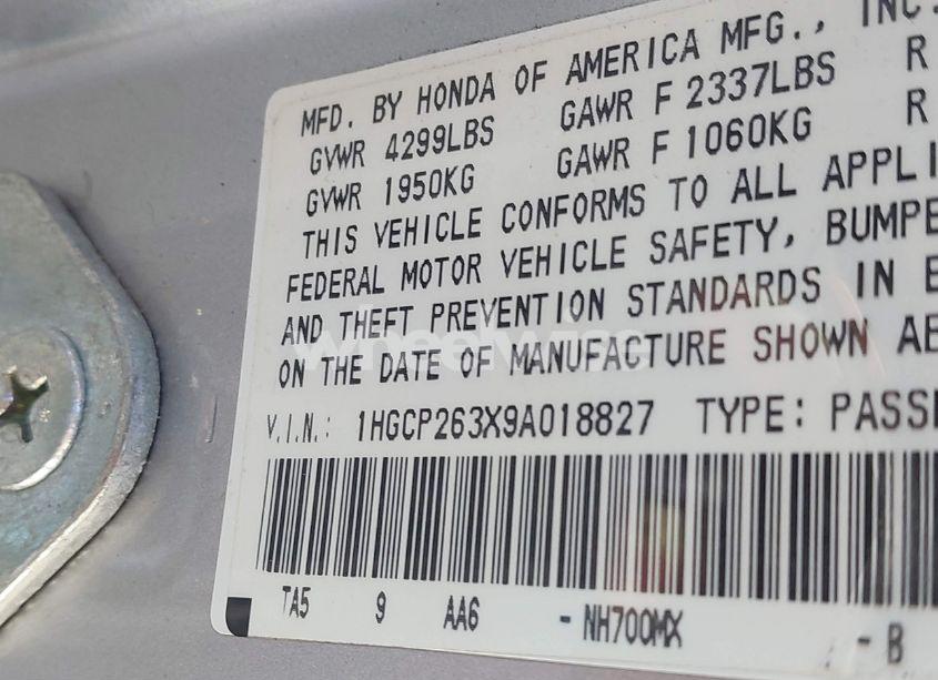 Photo 9 of 2009 Honda Accord 2.4 LX (VIN 1HGCP263X9A018827)