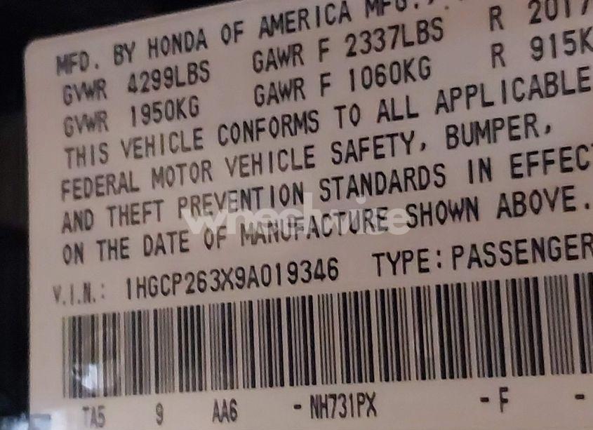 Photo 9 of 2009 Honda Accord 2.4 LX (VIN 1HGCP263X9A019346)