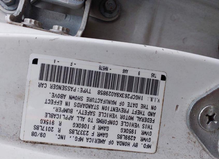 Photo 9 of 2009 Honda Accord LX (VIN 1HGCP263X9A029858)