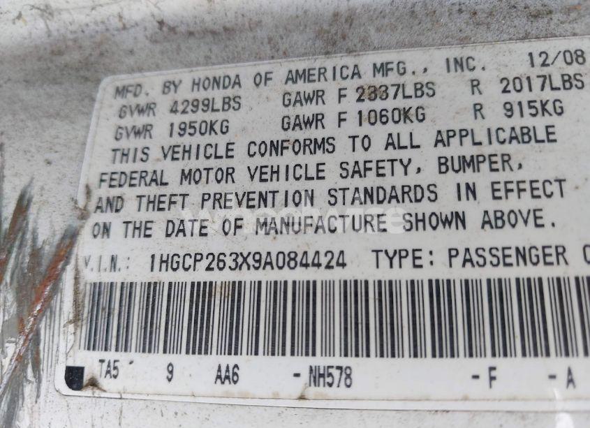 Photo 9 of 2009 Honda Accord 2.4 LX (VIN 1HGCP263X9A084424)