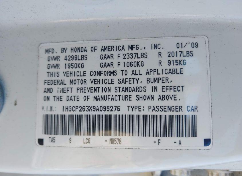 Photo 9 of 2009 Honda Accord 2.4 LX (VIN 1HGCP263X9A095276)