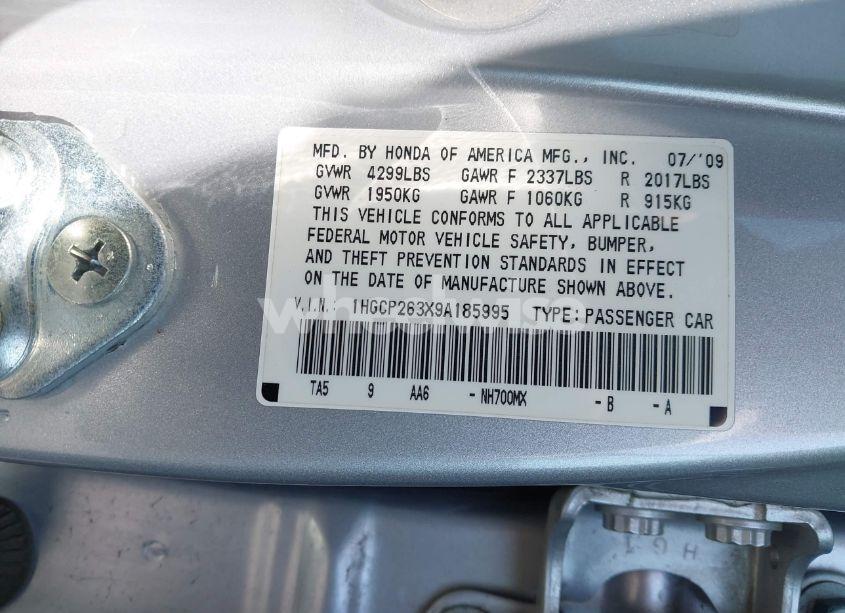 Photo 9 of 2009 Honda Accord 2.4 LX (VIN 1HGCP263X9A185995)