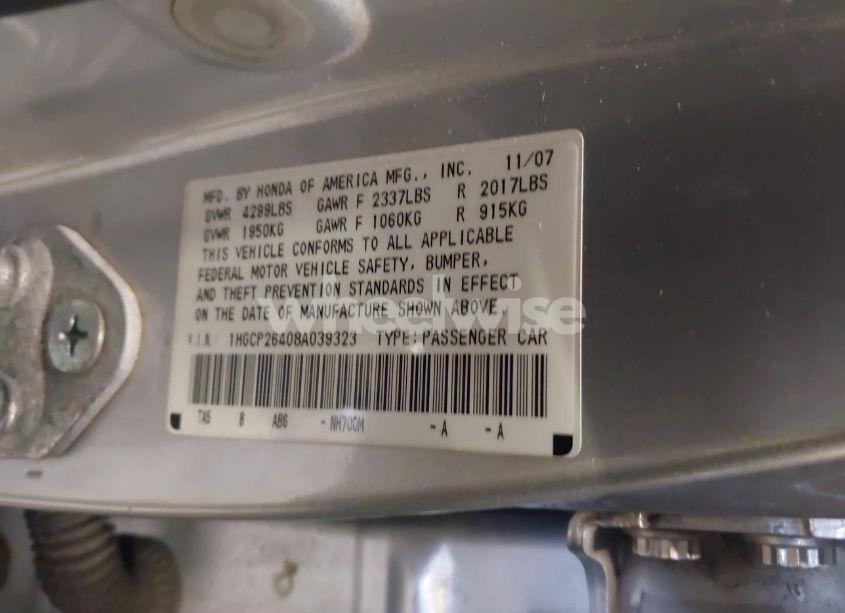 Photo 9 of 2008 Honda Accord 2.4 LX-P (VIN 1HGCP26408A039323)