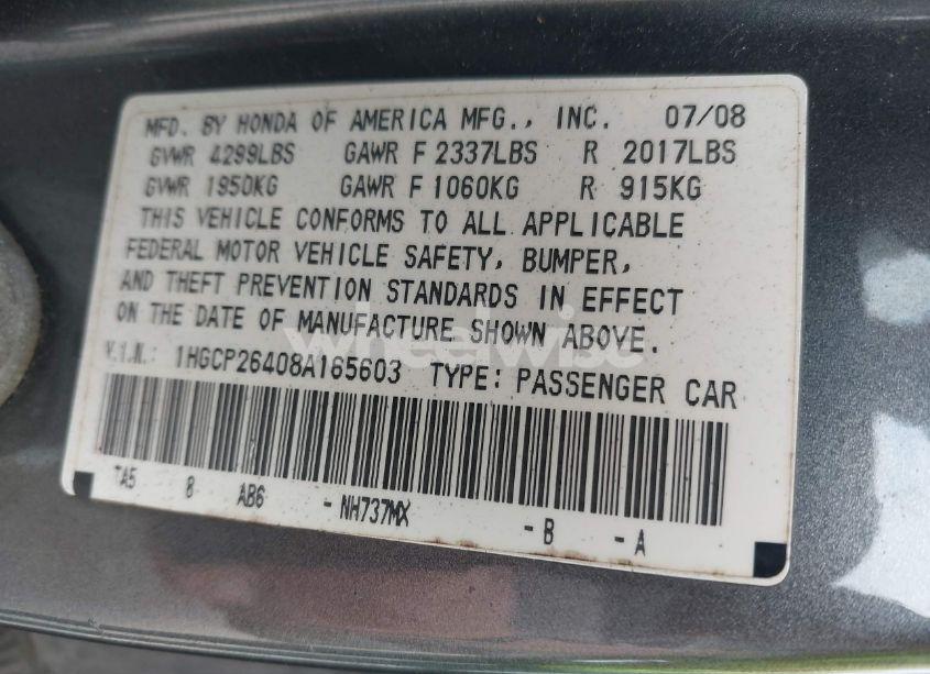 Photo 9 of 2008 Honda Accord 2.4 LX-P (VIN 1HGCP26408A165603)