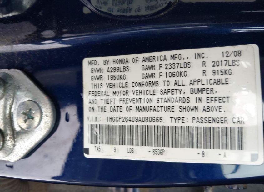 Photo 9 of 2009 Honda Accord 2.4 LX-P (VIN 1HGCP26409A080665)