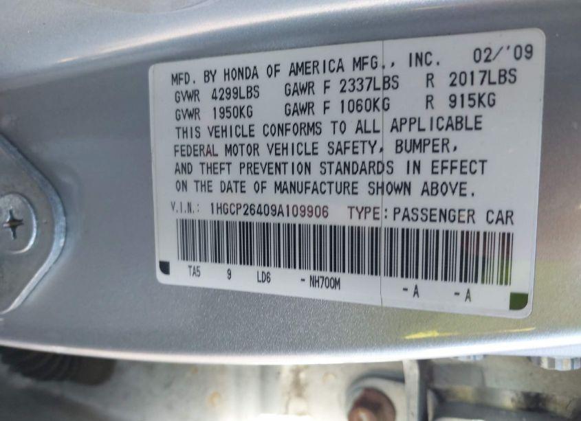 Photo 9 of 2009 Honda Accord 2.4 LX-P (VIN 1HGCP26409A109906)