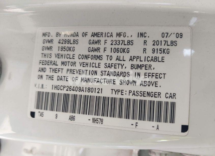 Photo 9 of 2009 Honda Accord 2.4 LX-P (VIN 1HGCP26409A180121)