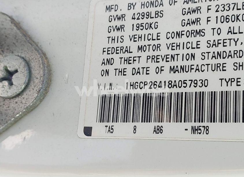 Photo 9 of 2008 Honda Accord LXP (VIN 1HGCP26418A057930)