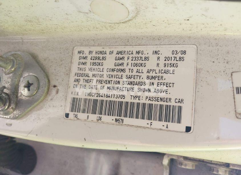 Photo 9 of 2008 Honda Accord 2.4 LX-P (VIN 1HGCP26418A113705)