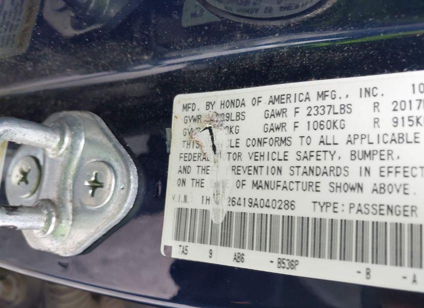 Photo 9 of 2009 Honda Accord 2.4 LX-P (VIN 1HGCP26419A040286)